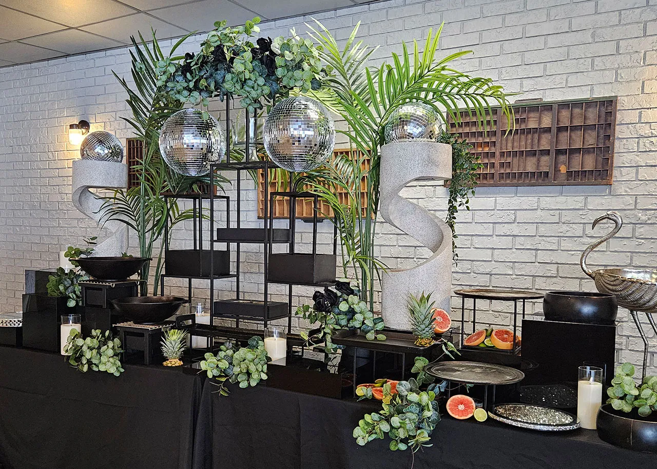 The main room set up for a Sweet 16 party at The Little Cottage